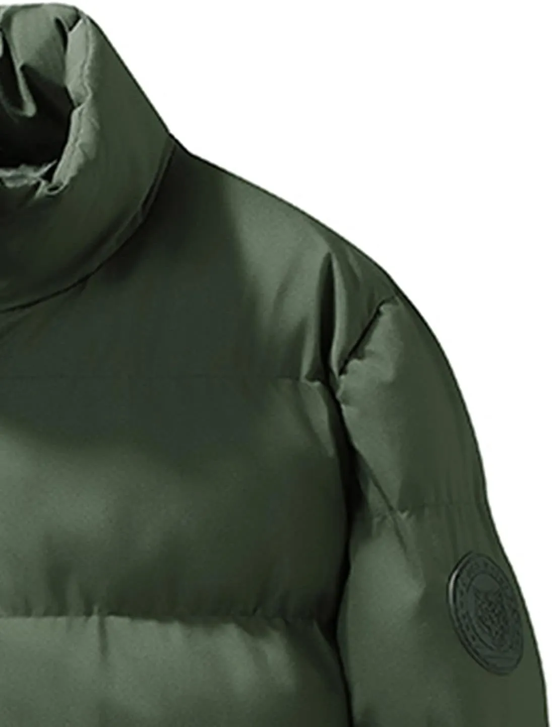 hlysgo Men's Winter Puffer Jacket Long Sleeve Stand Collar Bubble Coat Full Zip Warm Padded Jackets Outerwear Cold Weather