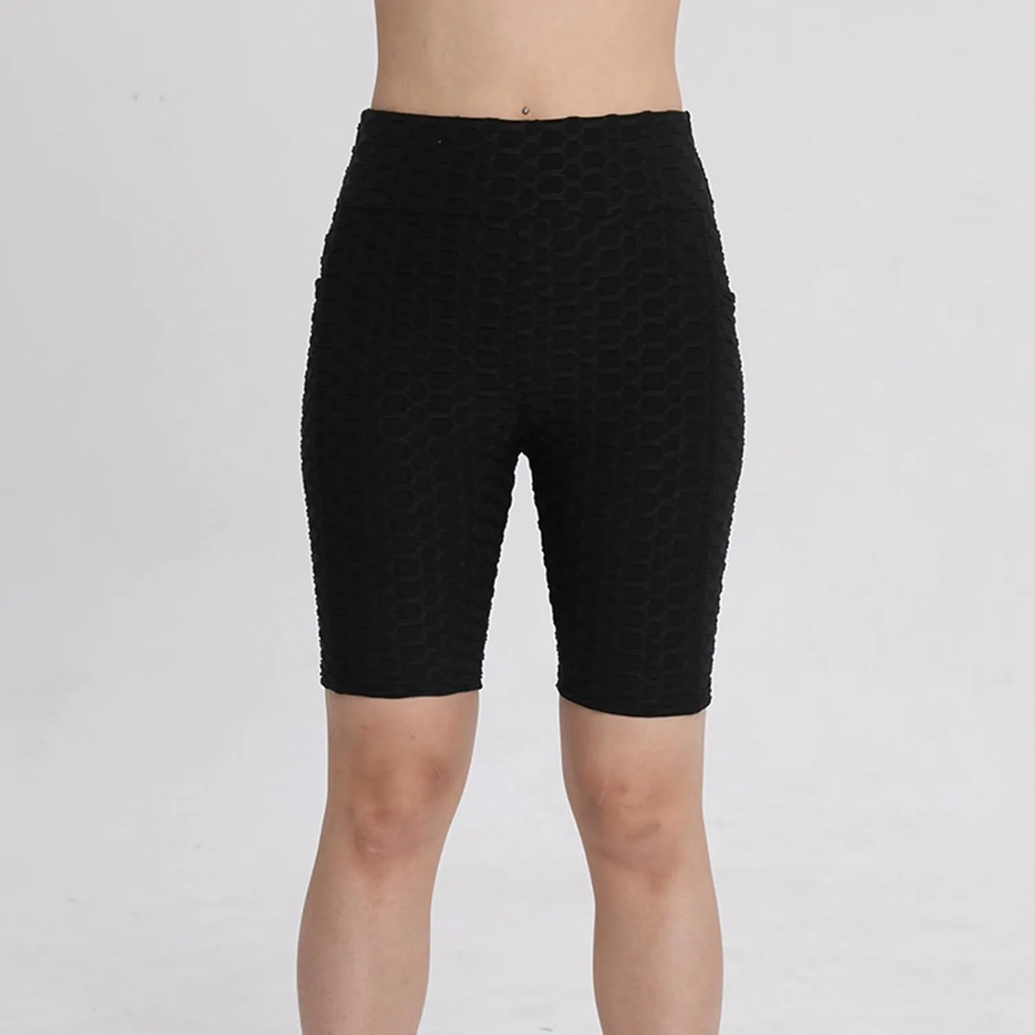 Honeycomb Textured Shorts for Women Lounge High Waisted Slim Fit Yoga Shorts with Pockets Workout Gym Leggings Shorts