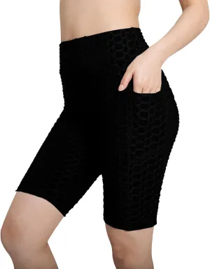 Honeycomb Textured Shorts for Women Lounge High Waisted Slim Fit Yoga Shorts with Pockets Workout Gym Leggings Shorts