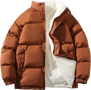 HXHYQKP Jackets for Men Men's Puffer Jacket Warm Thick Padded Winter Coat Long Sleeve Zip Up Puffy Quilted Down Jackets