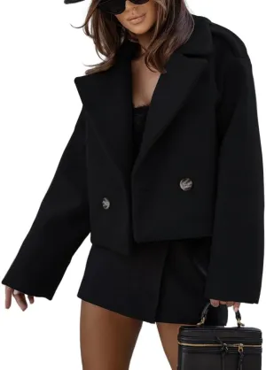 IDEALSANXUN Cropped Pea Coat for Women Fall Winter Wool Blazer Jackets Dressy Short Trench Coat Overcoat