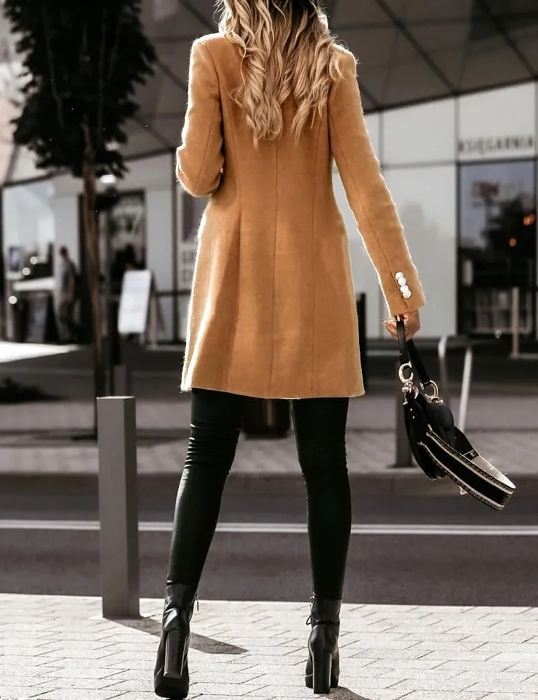 IDEALSANXUN Womens Fall Winter Double Breasted Wool Trench Coat Jackets