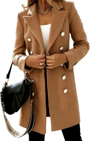 IDEALSANXUN Womens Fall Winter Double Breasted Wool Trench Coat Jackets