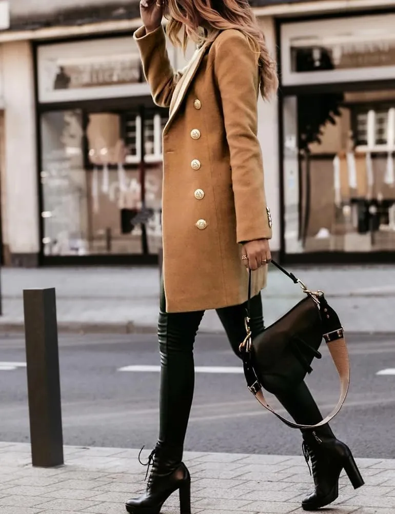 IDEALSANXUN Womens Fall Winter Double Breasted Wool Trench Coat Jackets