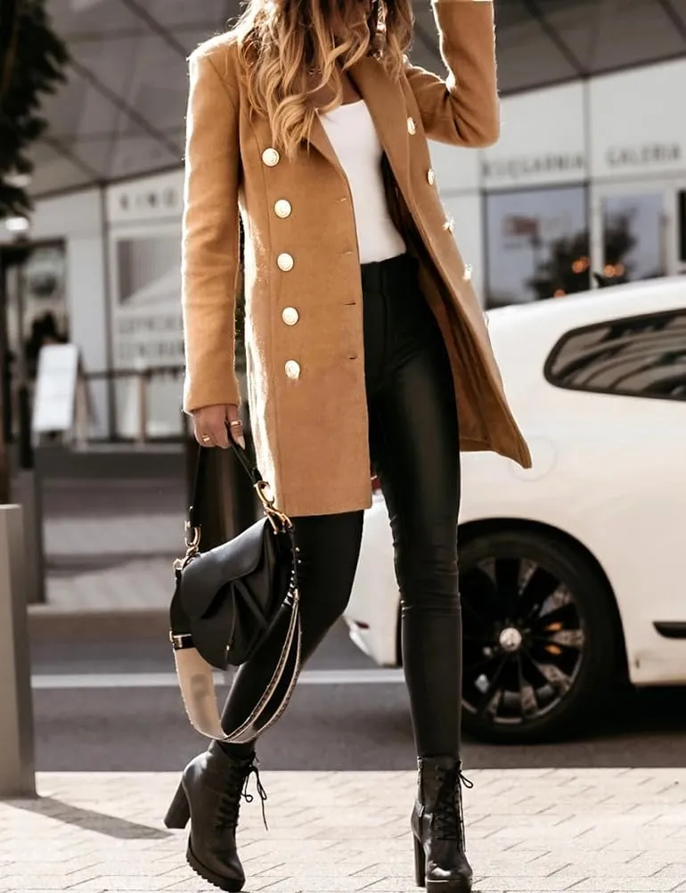 IDEALSANXUN Womens Fall Winter Double Breasted Wool Trench Coat Jackets