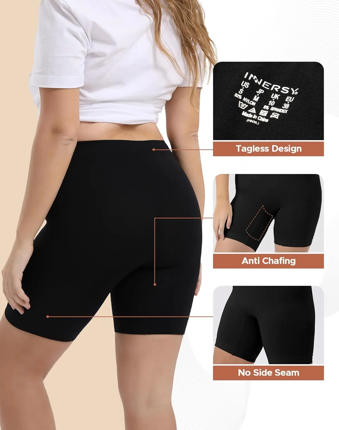 INNERSY Women's Slip Shorts for Under Dresses High Waisted Summer Shorts 3-Pack