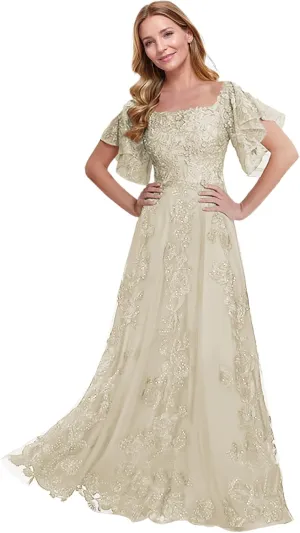 JAEDEN Mother of The Bride Dresses Long 2025 - Lace Mother Dresses for Wedding Sleeves