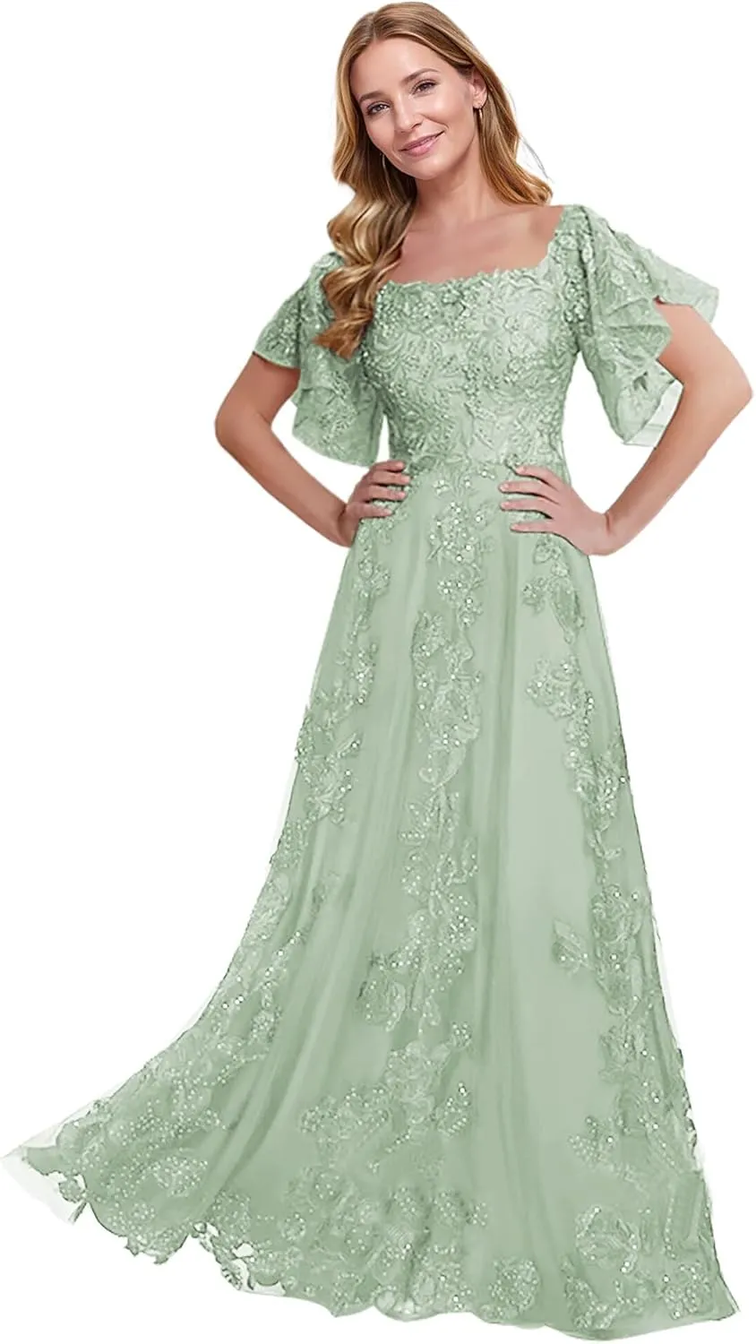 JAEDEN Mother of The Bride Dresses Long 2025 - Lace Mother Dresses for Wedding Sleeves