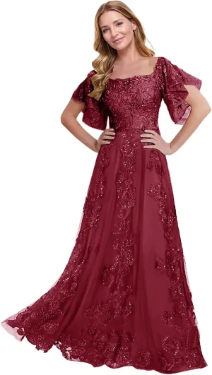 JAEDEN Mother of The Bride Dresses Long 2025 - Lace Mother Dresses for Wedding Sleeves