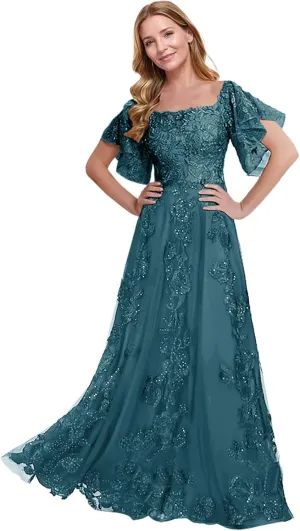 JAEDEN Mother of The Bride Dresses Long 2025 - Lace Mother Dresses for Wedding Sleeves