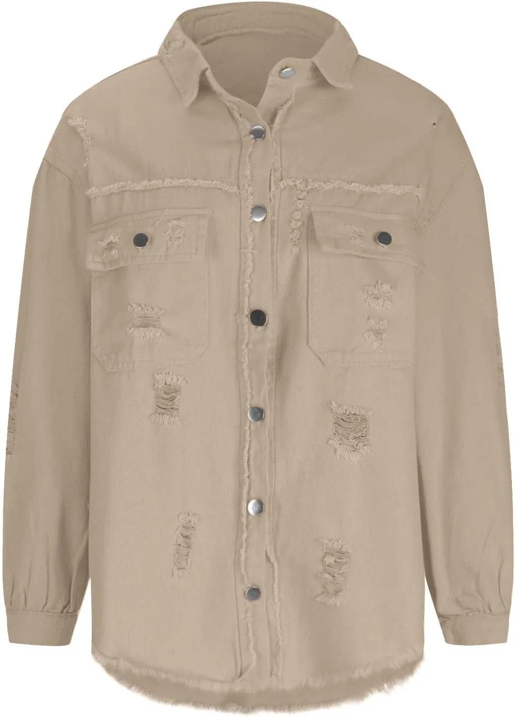 Jean Jackets for Women 2024 Trendy Classic Lapel Button Down Frayed Hem Shacket Long Sleeve Distresse Trucker Coats