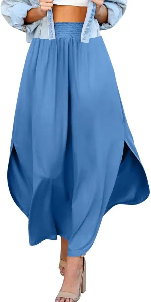 JJHAEVDY Skirts for Women Solid Irregular Hem Maxi Skirt Elastic High Waisted Skirts Loose Casual Fashion Skirts with Pockets