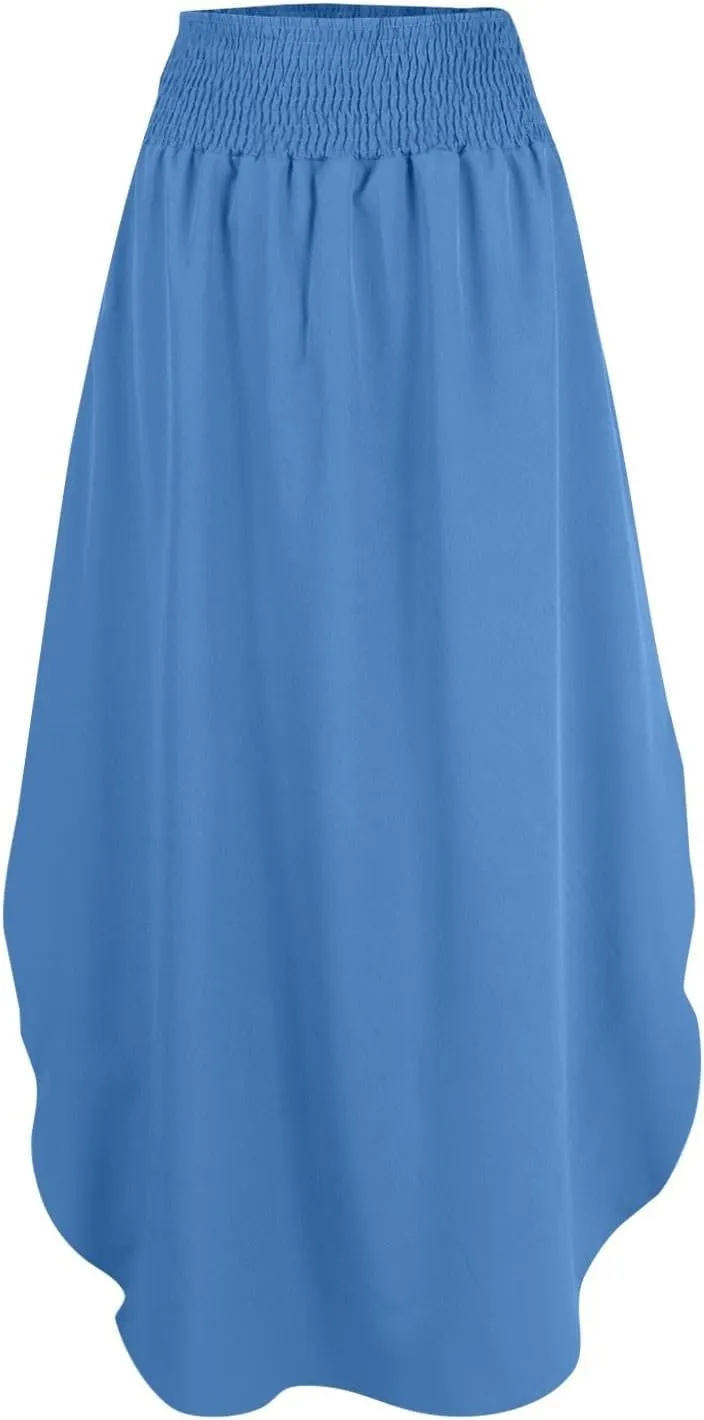 JJHAEVDY Skirts for Women Solid Irregular Hem Maxi Skirt Elastic High Waisted Skirts Loose Casual Fashion Skirts with Pockets