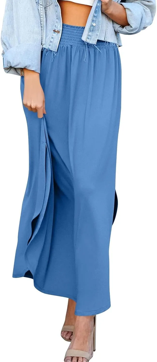 JJHAEVDY Skirts for Women Solid Irregular Hem Maxi Skirt Elastic High Waisted Skirts Loose Casual Fashion Skirts with Pockets
