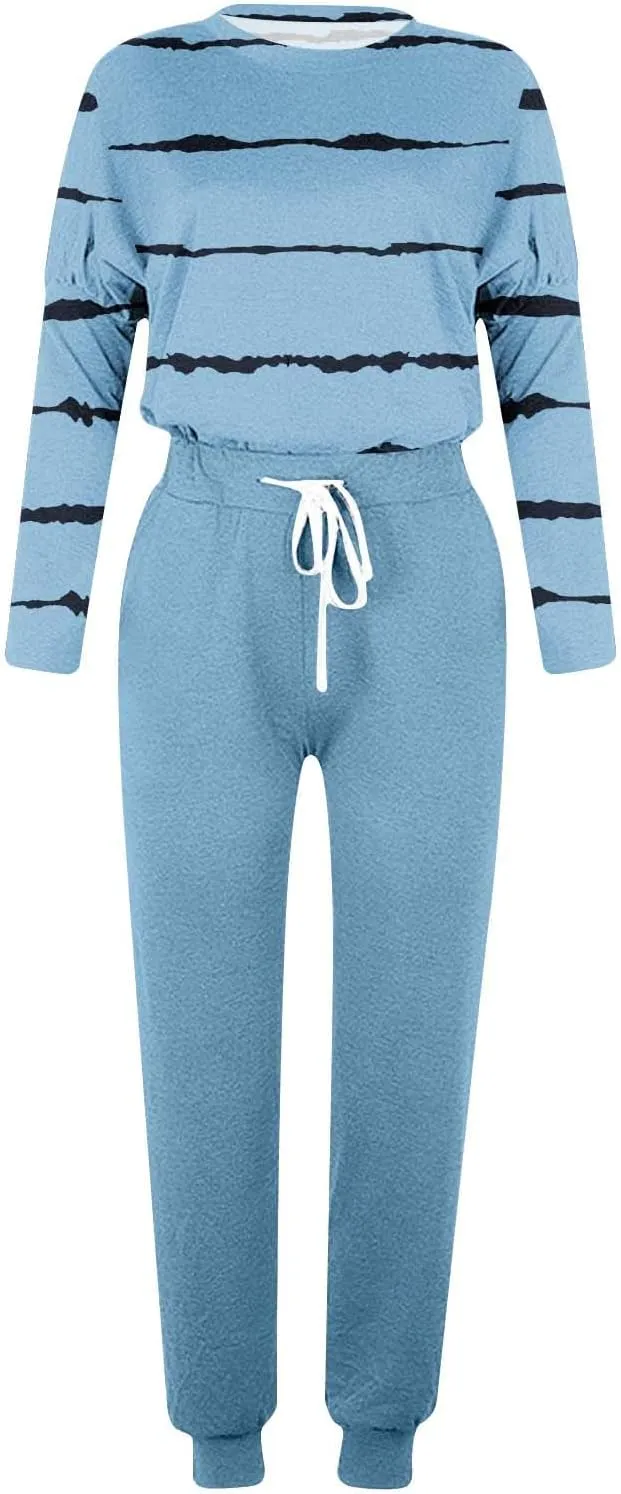 Jogging Suits for Women 2 Piece Set Casual Size Sweatsuits Trendy Stripe Print Tracksuit Soft Travel Loungewear Set