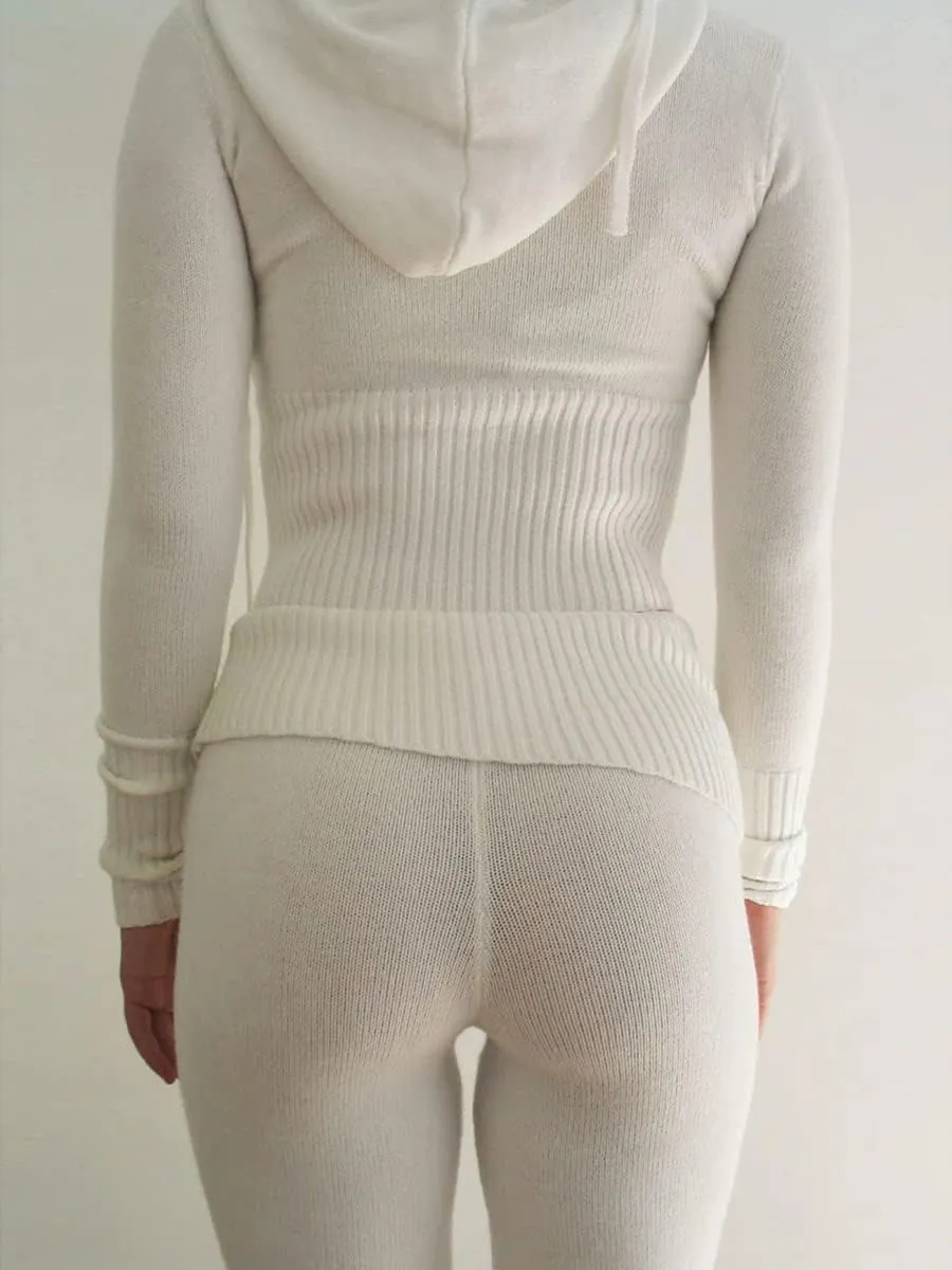 Juakoso Women Y2k Knit 2 Piece Outfits Long Sleeve Zip Up Crop Hooded Sweater High Waist Skinny Pants Lounge Sets Tracksuit