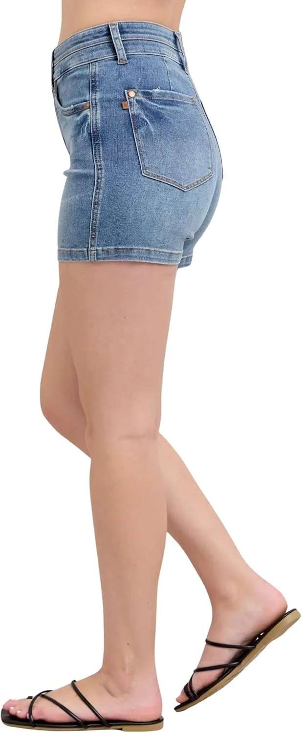 Judy Blue Women's High-Rise Tummy Control Cool Denim Double Waistband Shorts
