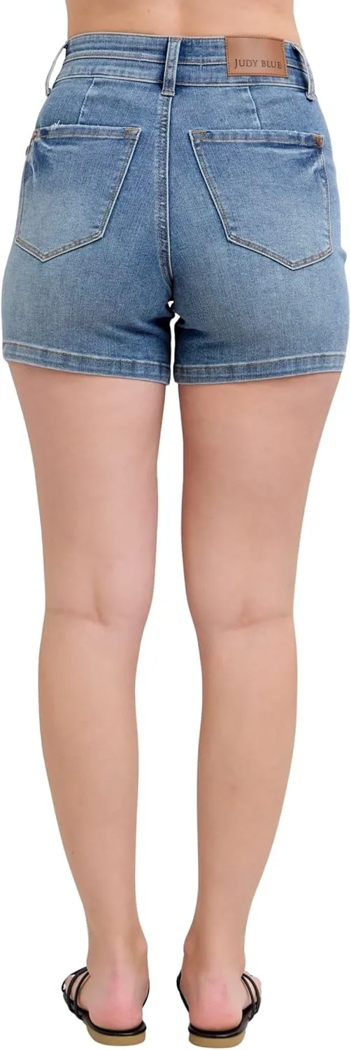 Judy Blue Women's High-Rise Tummy Control Cool Denim Double Waistband Shorts