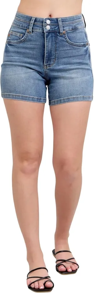 Judy Blue Women's High-Rise Tummy Control Cool Denim Double Waistband Shorts