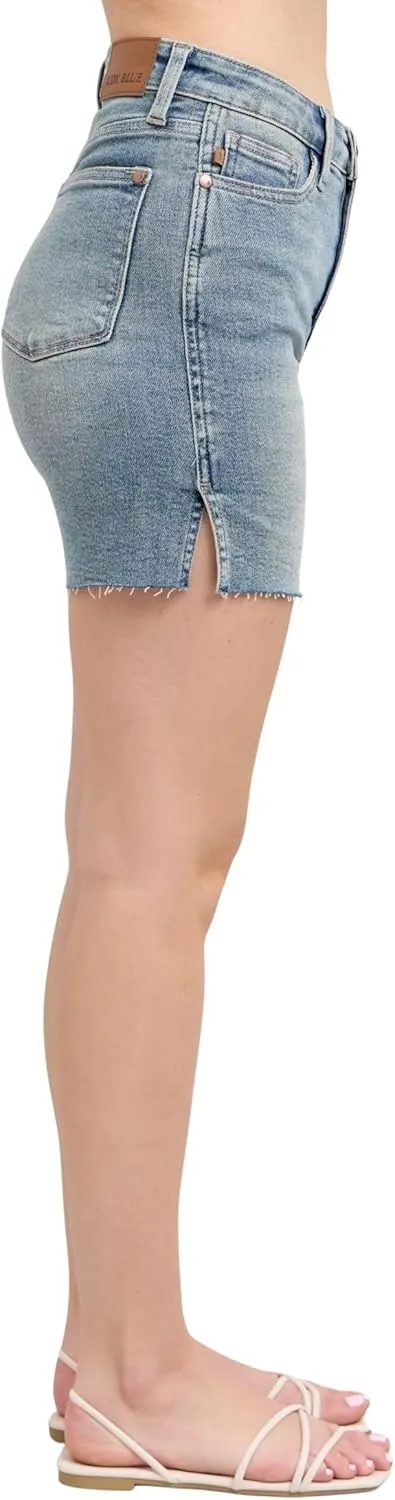 Judy Blue Women's High-Rise Vintage Wash Side Slit Denim Shorts