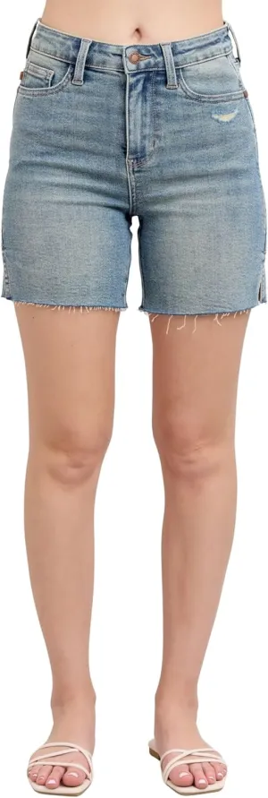 Judy Blue Women's High-Rise Vintage Wash Side Slit Denim Shorts