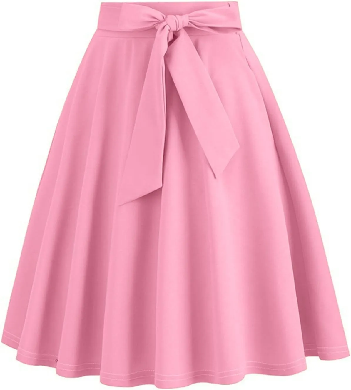 Knee Length Skirts for Women Summer Comfy Pleated a Line Skirts Stretch High Waisted Swing Skater Skirt