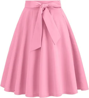 Knee Length Skirts for Women Summer Comfy Pleated a Line Skirts Stretch High Waisted Swing Skater Skirt