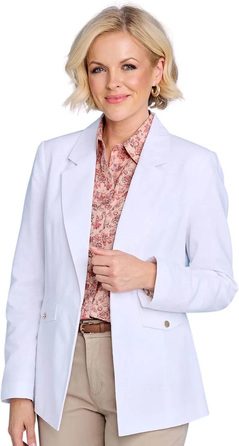 Ladies Linen Blend Tailored Jacket Chic Edge-to-Edge Design Front Pockets