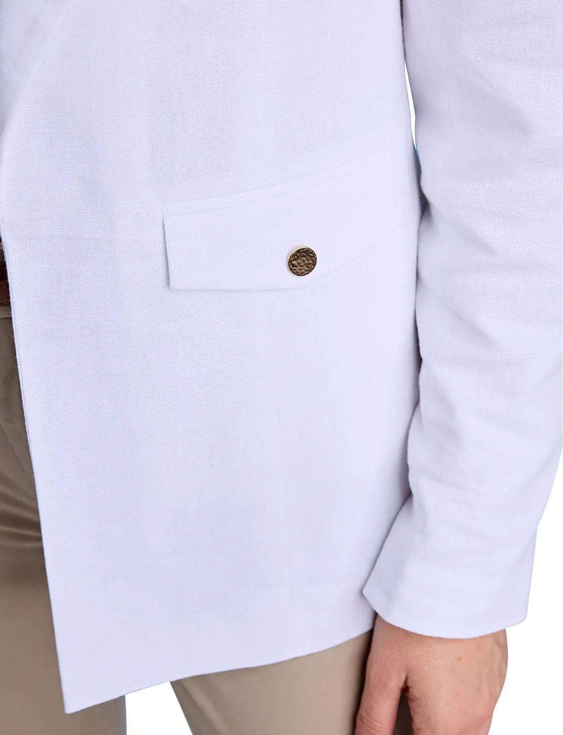 Ladies Linen Blend Tailored Jacket Chic Edge-to-Edge Design Front Pockets
