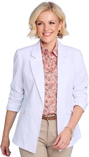 Ladies Linen Blend Tailored Jacket Chic Edge-to-Edge Design Front Pockets