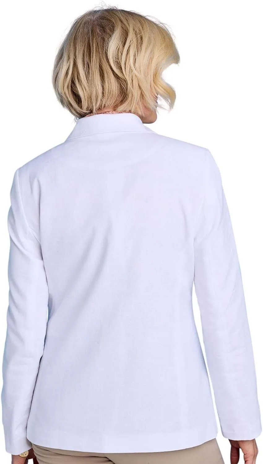 Ladies Linen Blend Tailored Jacket Chic Edge-to-Edge Design Front Pockets