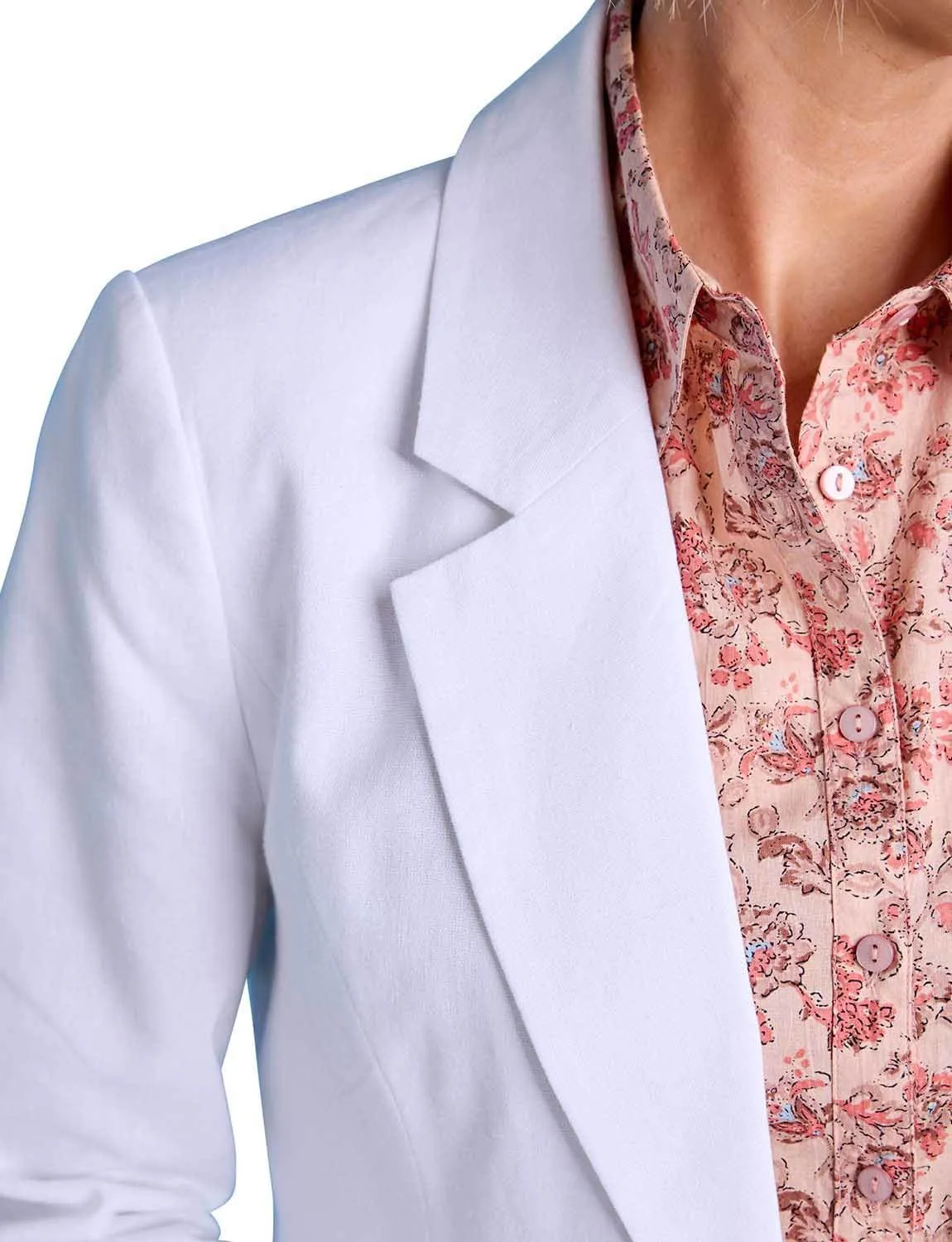 Ladies Linen Blend Tailored Jacket Chic Edge-to-Edge Design Front Pockets