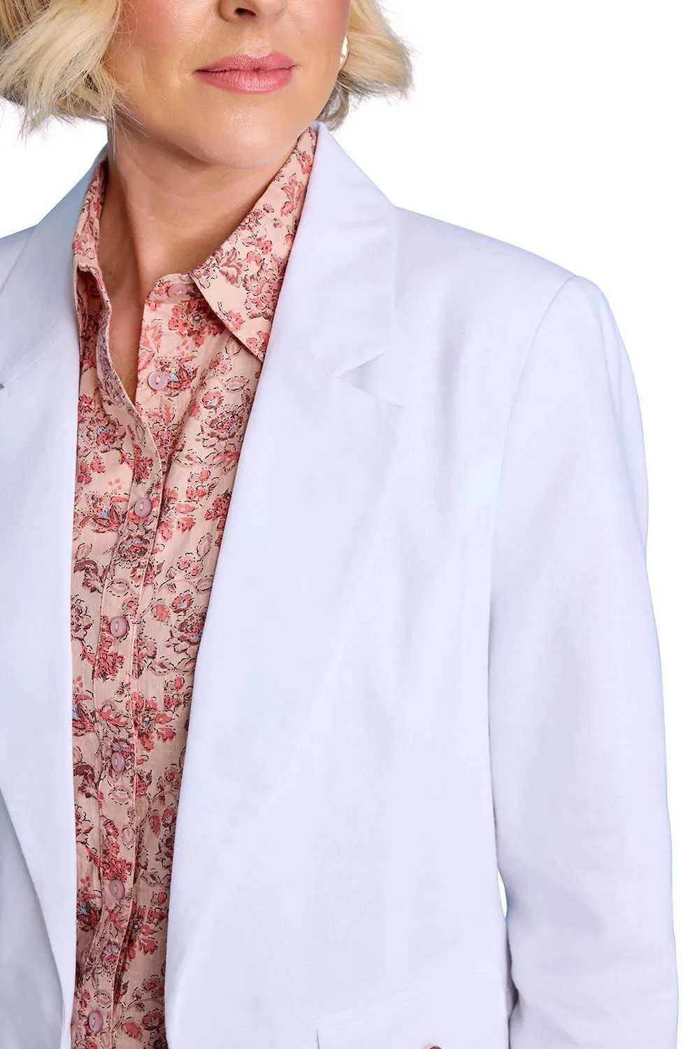 Ladies Linen Blend Tailored Jacket Chic Edge-to-Edge Design Front Pockets