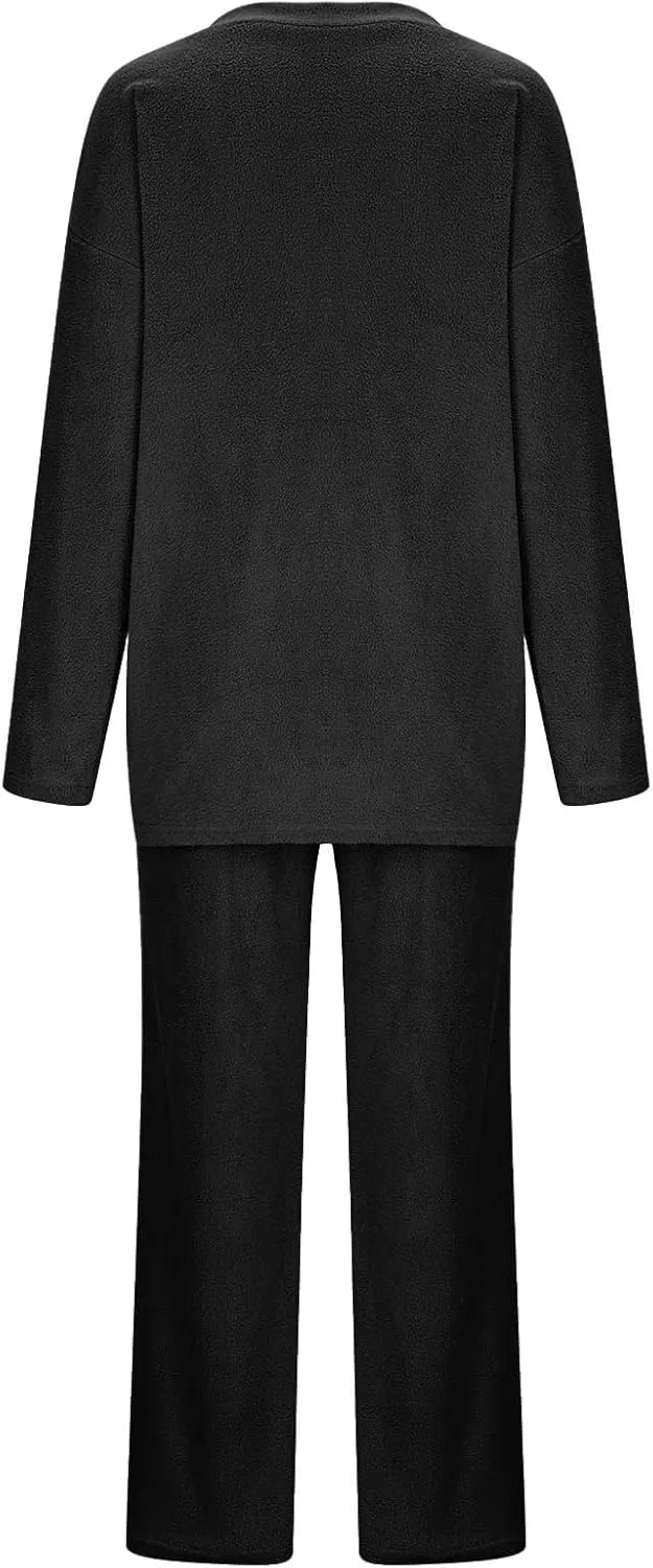 Lastesso 2 Piece Lounge Set Women Casual V Neck Long Sleeve Loungewear Sets with Soft Wid Leg Trousers Soft Pajamas Sleepwear