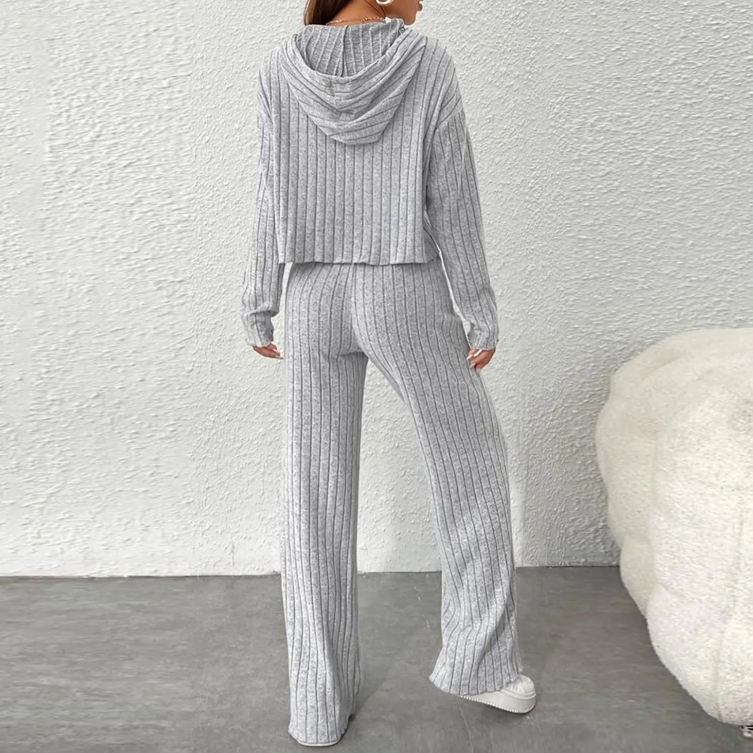 Lastesso Lounge Sets for Women 2 Piece Casual Crewneck Long Sleeve Sweatshirt Soft Wid Leg Trousers Basic Solid Sweatsuits