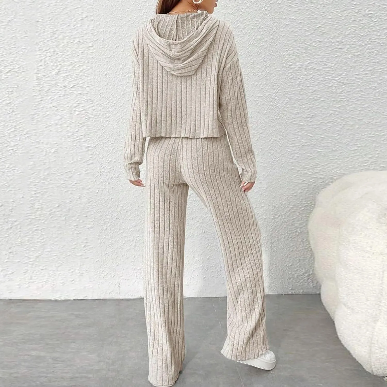 Lastesso Lounge Sets for Women 2 Piece Casual Crewneck Long Sleeve Sweatshirt Soft Wid Leg Trousers Basic Solid Sweatsuits