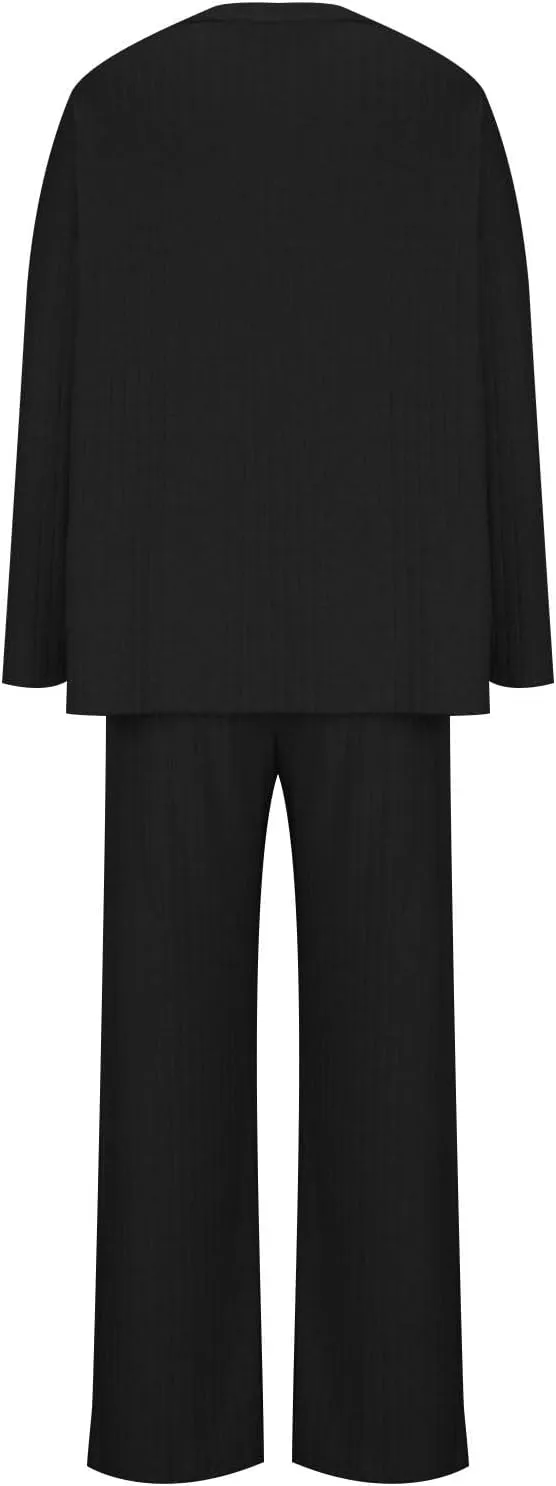 Lastesso Lounge Sets for Women Casual Cozy Pajama V Neck Loose Pullovers Tops Soft Wid Leg Trousers Comfy Homewear Suits