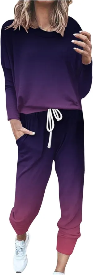 Lastesso Sweatsuit Set for Women Trendy Gradient Color Track Suit Sets 2 Piece Loose Size Sports Going Out Sweatshirt Outfits