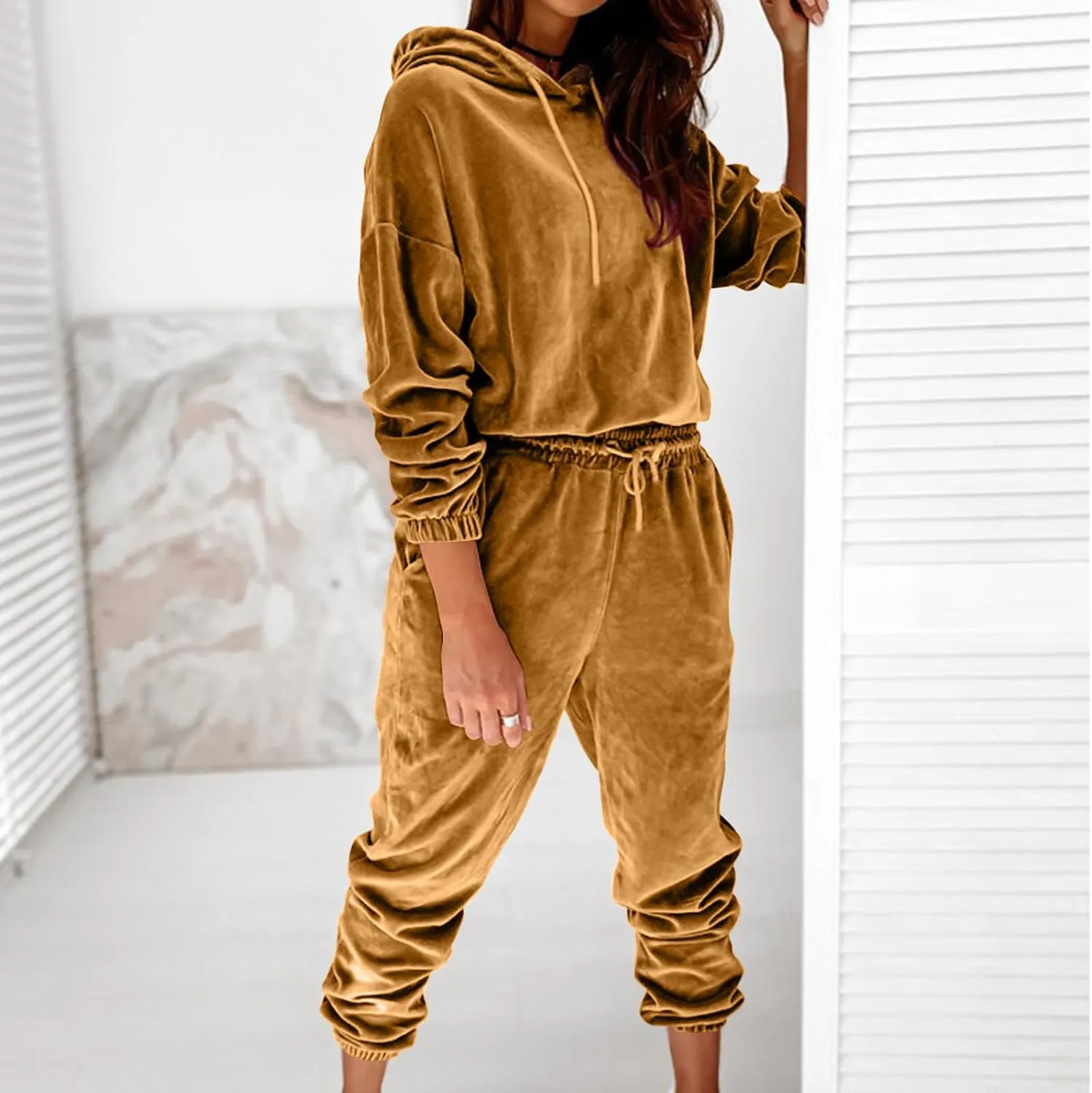 Lastesso Sweatsuits for Women Set 2 Piece Soft Velour Track Suits Vintage Sweatshirts Soft Sweatpants Classiac Track Suits