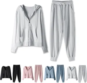 Lastesso Track Suits for Women Set Comfy Loose Sweatsuit 2 Piece Set Full Zip Up Long Sleeve Jacket Hood Sports Sweatpants