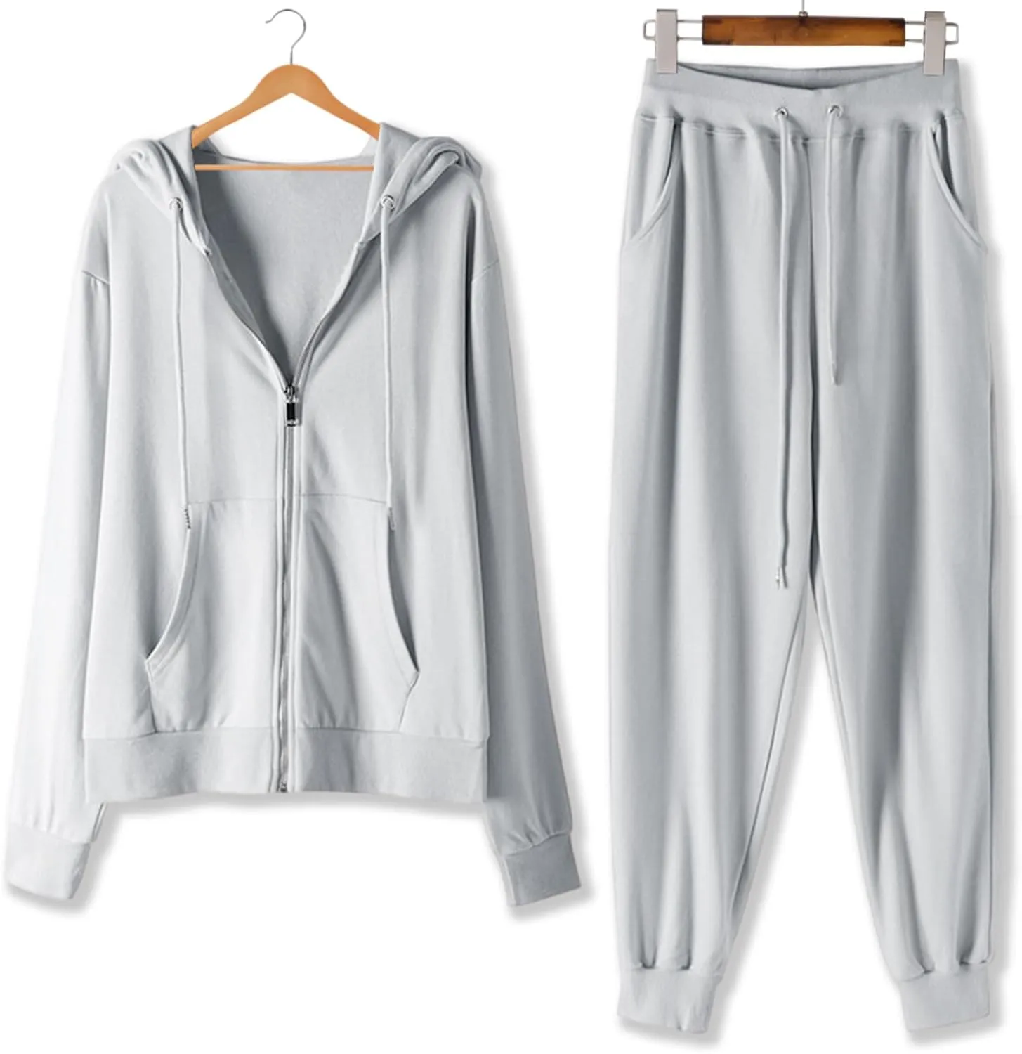 Lastesso Track Suits for Women Set Comfy Loose Sweatsuit 2 Piece Set Full Zip Up Long Sleeve Jacket Hood Sports Sweatpants