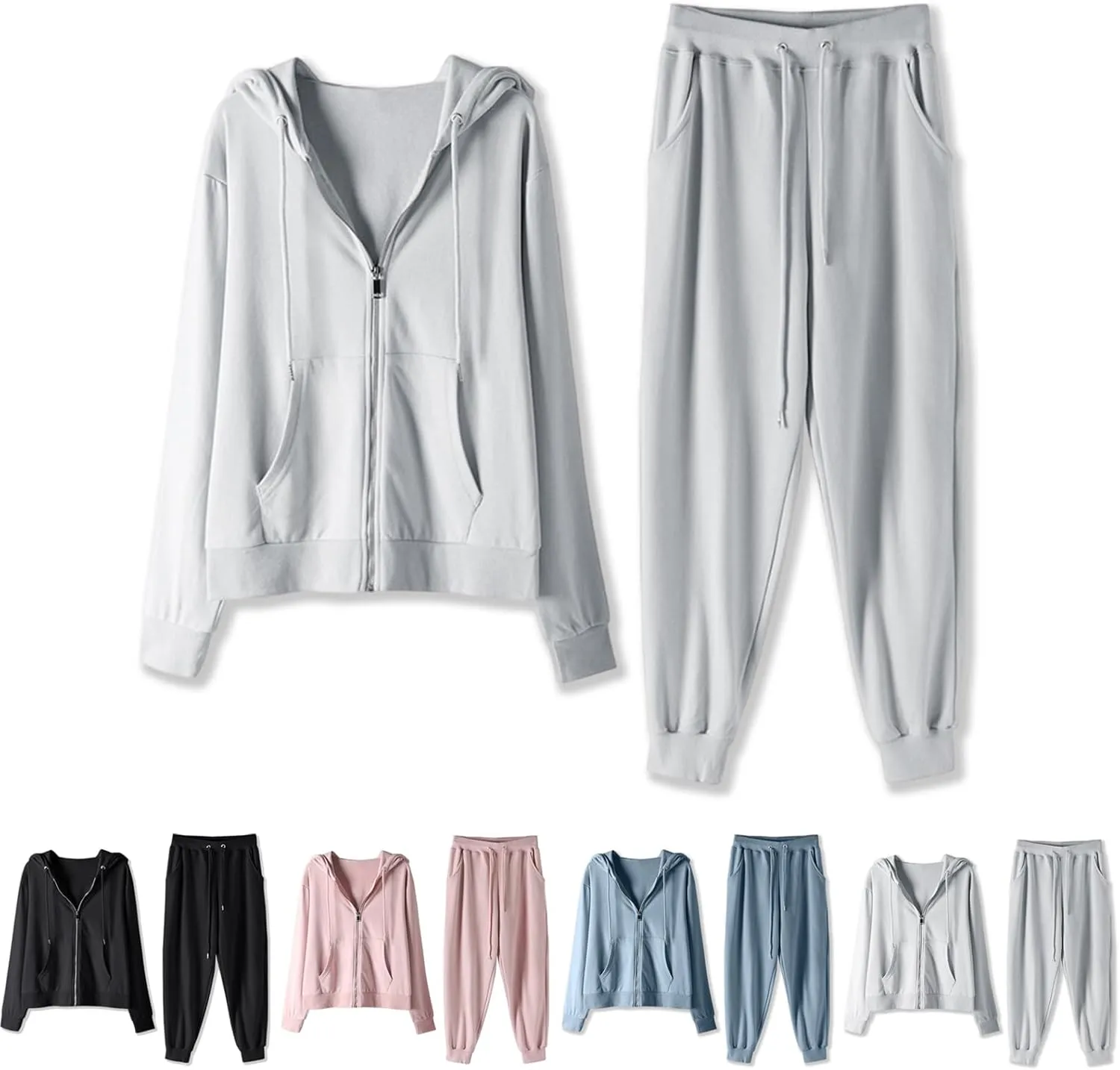Lastesso Track Suits for Women Set Comfy Loose Sweatsuit 2 Piece Set Full Zip Up Long Sleeve Jacket Hood Sports Sweatpants