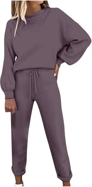 Lastesso Two Piece Loungewear Sets for Women Soft Spring Fall Outdoor Sweatsuits Csaual Size Solid Track Suits Outfits