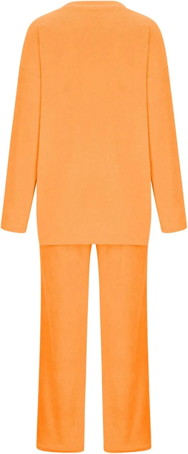 Lastesso Two Piece Sets for Women Loose Size Loungewear Soft Long Sleeve V Neck Homewear Outfits Baggy Wid Leg Slacks