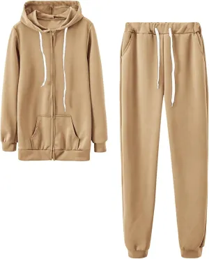 Lastesso Women Track Suits 2 Piece Set Solid Loose Sweatsuit Outfits Long Sleeve Jackets Hood Baggy Sweatpants Soft Outwear