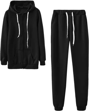 Lastesso Women Track Suits 2 Piece Set Solid Loose Sweatsuit Outfits Long Sleeve Jackets Hood Baggy Sweatpants Soft Outwear