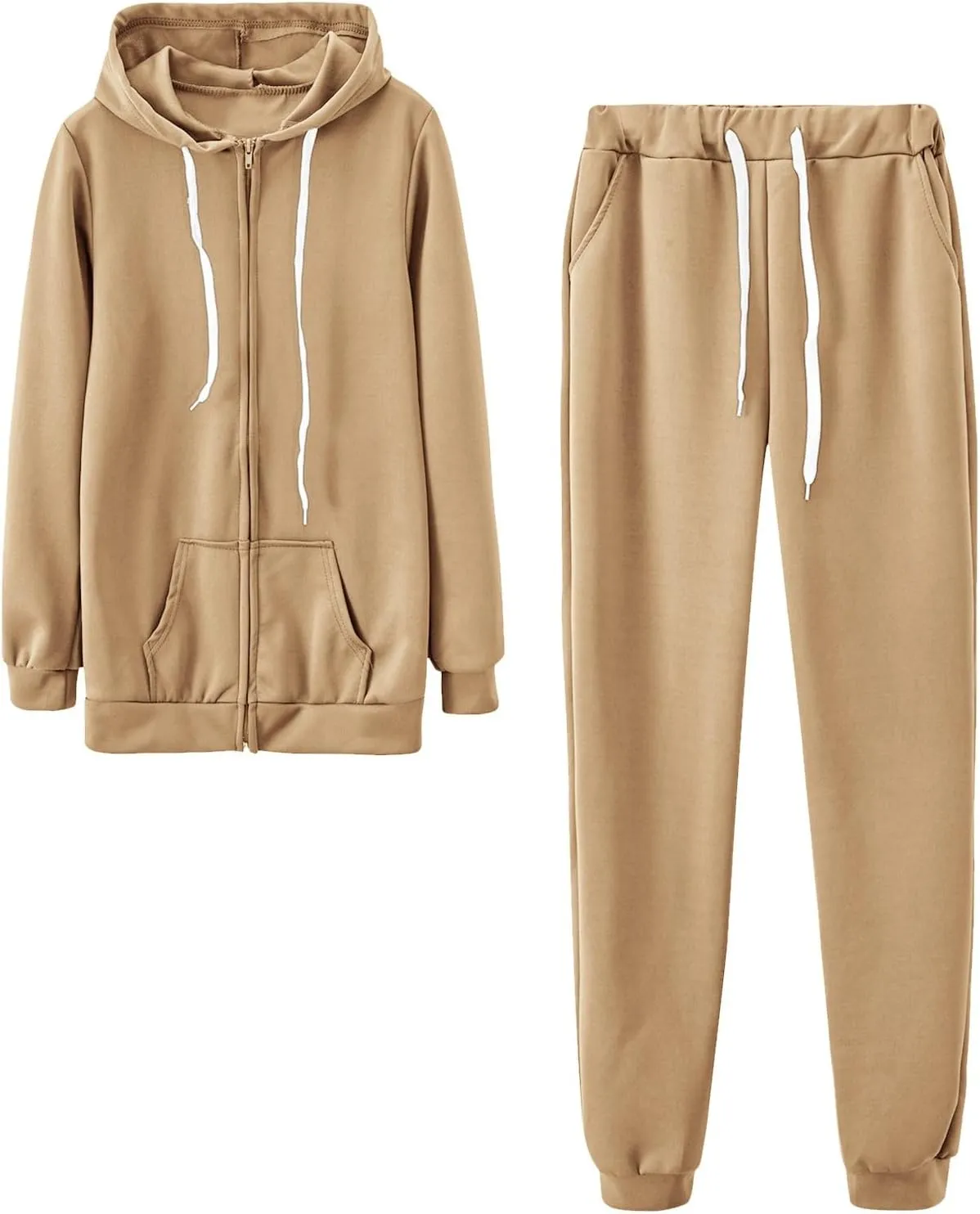 Lastesso Women Track Suits 2 Piece Set Solid Loose Sweatsuit Outfits Long Sleeve Jackets Hood Baggy Sweatpants Soft Outwear