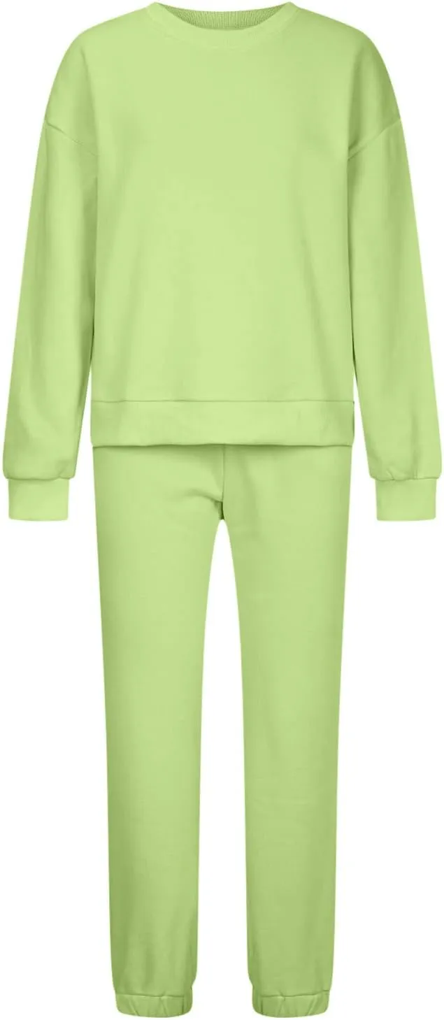 Lastesso Women Workout Sets Soft Plus Size Solid 2 Piece Sweatsuits Drop Shoulder Long Sleeve Sweatshirt with Baggy Pants