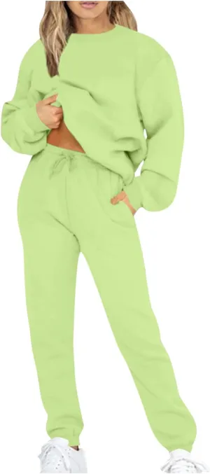 Lastesso Women Workout Sets Soft Plus Size Solid 2 Piece Sweatsuits Drop Shoulder Long Sleeve Sweatshirt with Baggy Pants