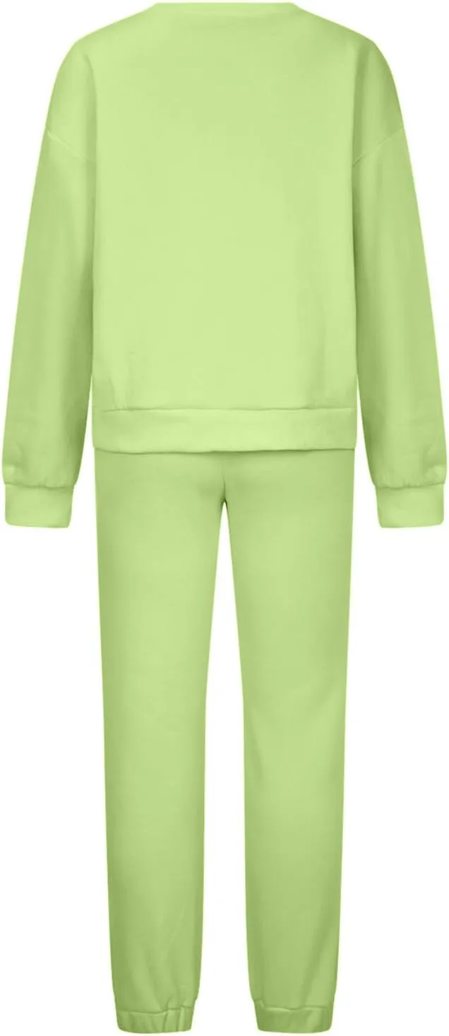 Lastesso Women Workout Sets Soft Plus Size Solid 2 Piece Sweatsuits Drop Shoulder Long Sleeve Sweatshirt with Baggy Pants